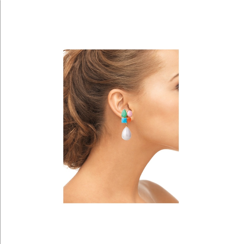Turquoise Cluster & Shell Pearl Earings. - Picture 2 of 2